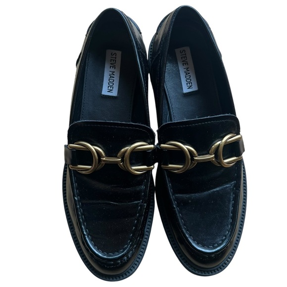 Steve Madden, Sheyla Black Vegan Leather Goldtone Bit Buckle Loafers Size 9.5 - Picture 2 of 8